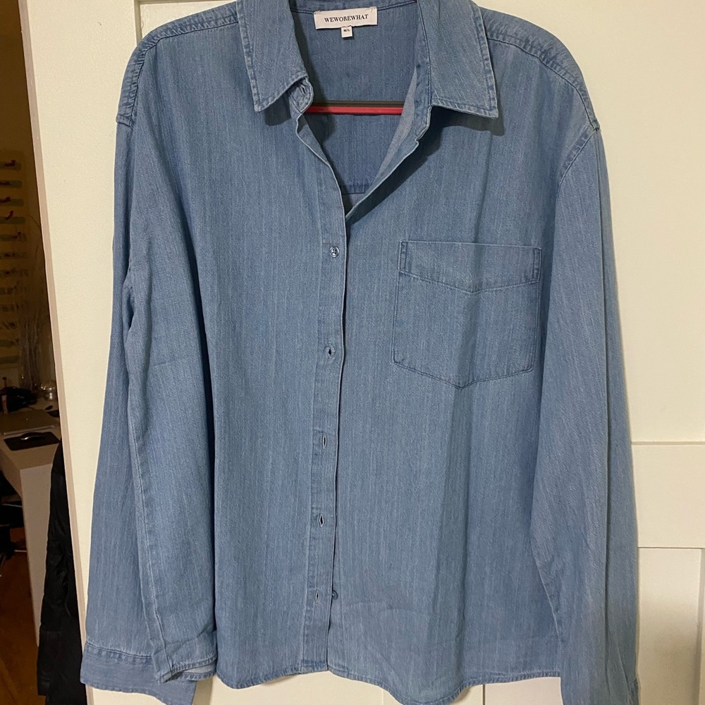 We Wore What Blue Denim Shirt